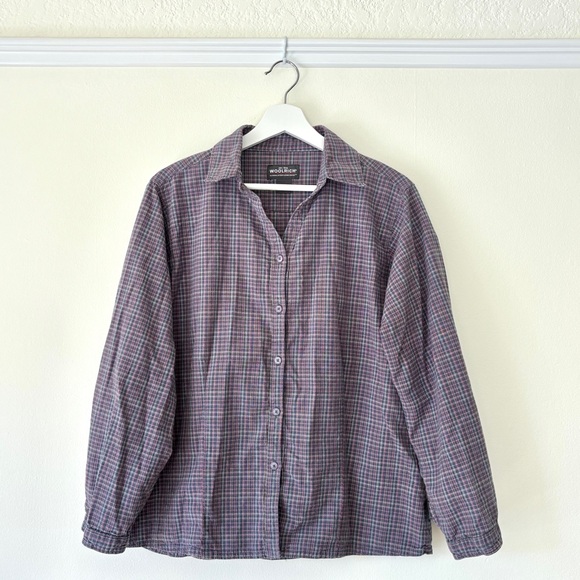 Woolrich purple grey gray pink plaid flannel button front long sleeve shirt - Picture 14 of 16